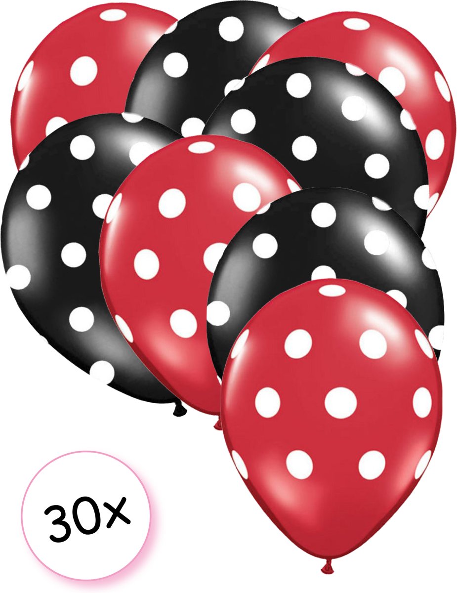 Ballonnen Dots Rood-Wit & Dots Zwart-Wit 30 stuks 27 cm